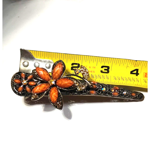 Barrette Hair Clip Large 5" X 11/2" Copper Tone Brown Plastic Beading - Picture 3 of 10